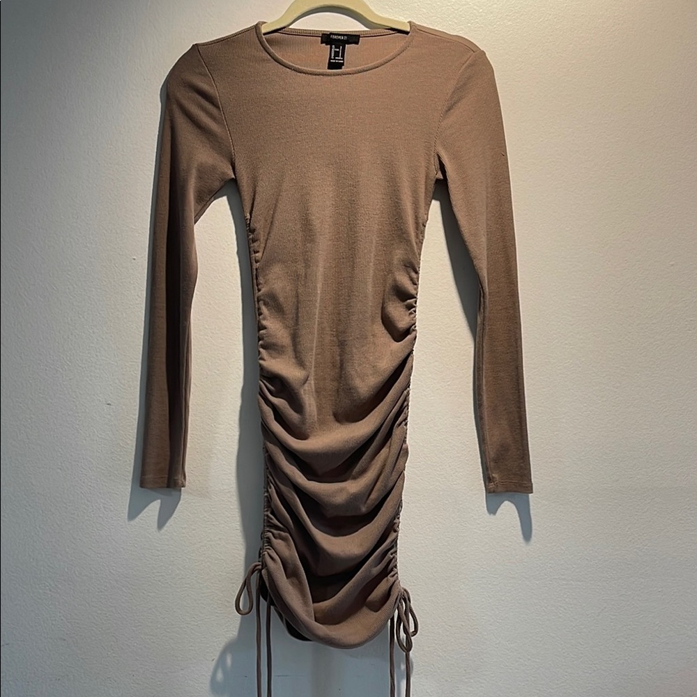 Forever 21 Brown Ruched Draped Midi Dress Size Small